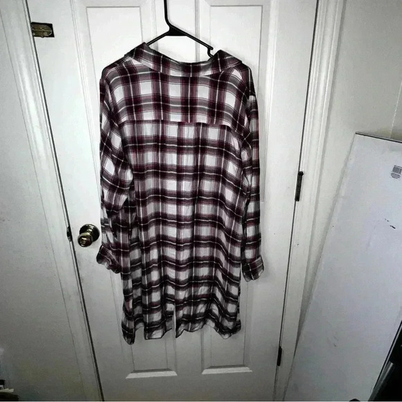 EUC Lane Bryant Flannel Shirt Dress Size 18 Tunic Plaid Knotted Front High Low - Picture 3 of 6